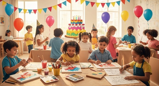 Kids,Birthday,Party,With,Painting,And,Coloring,A,Fun,Time